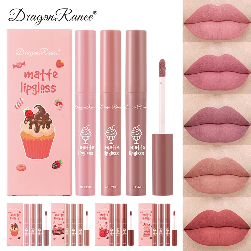 Matte Velvet Lip Tint Long Lasting - 3 adet/takım Kadife Mat Çıplak Sıvı